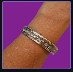5/$25 Set of Three Textured Silvertone Bangle Bracelets